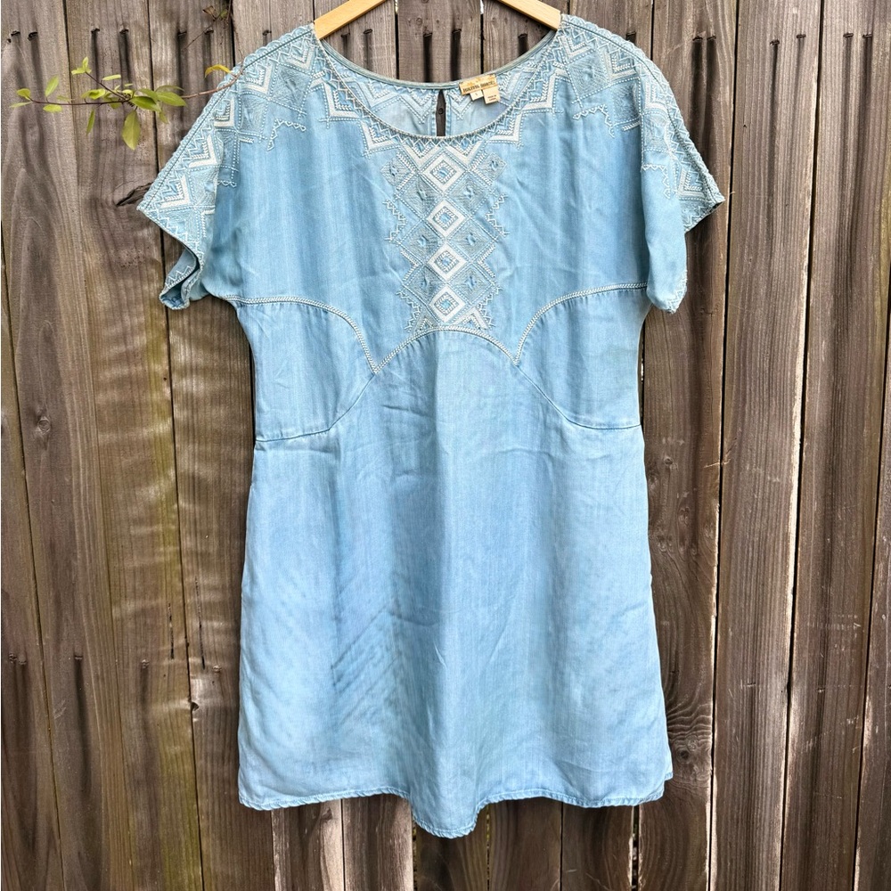 HOLDING HORSES Sky Blue chambray Geometric Mini Dress